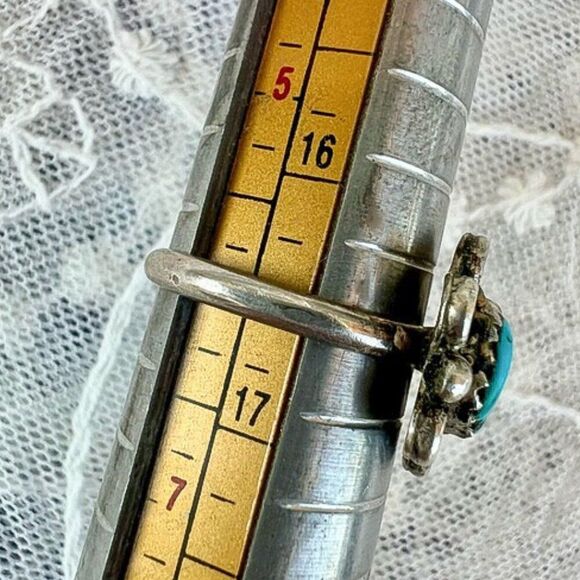 VintageTurquoise & Sterling Floral Ring - Picture 6 of 8